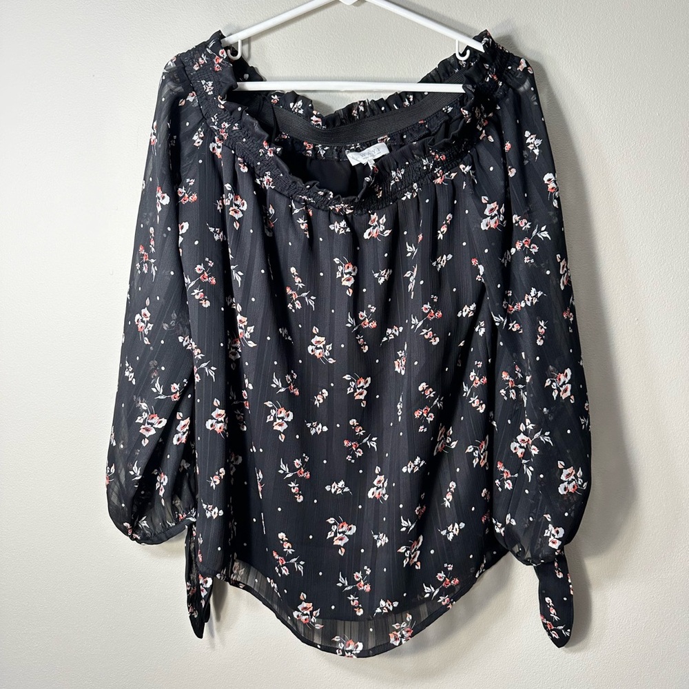 Women’s Off Shoulder Long Sleeve Floral Blouse - Large